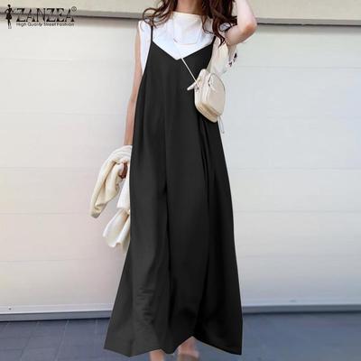 Women Loose Casual V-neck Sleeveless Sling Dress