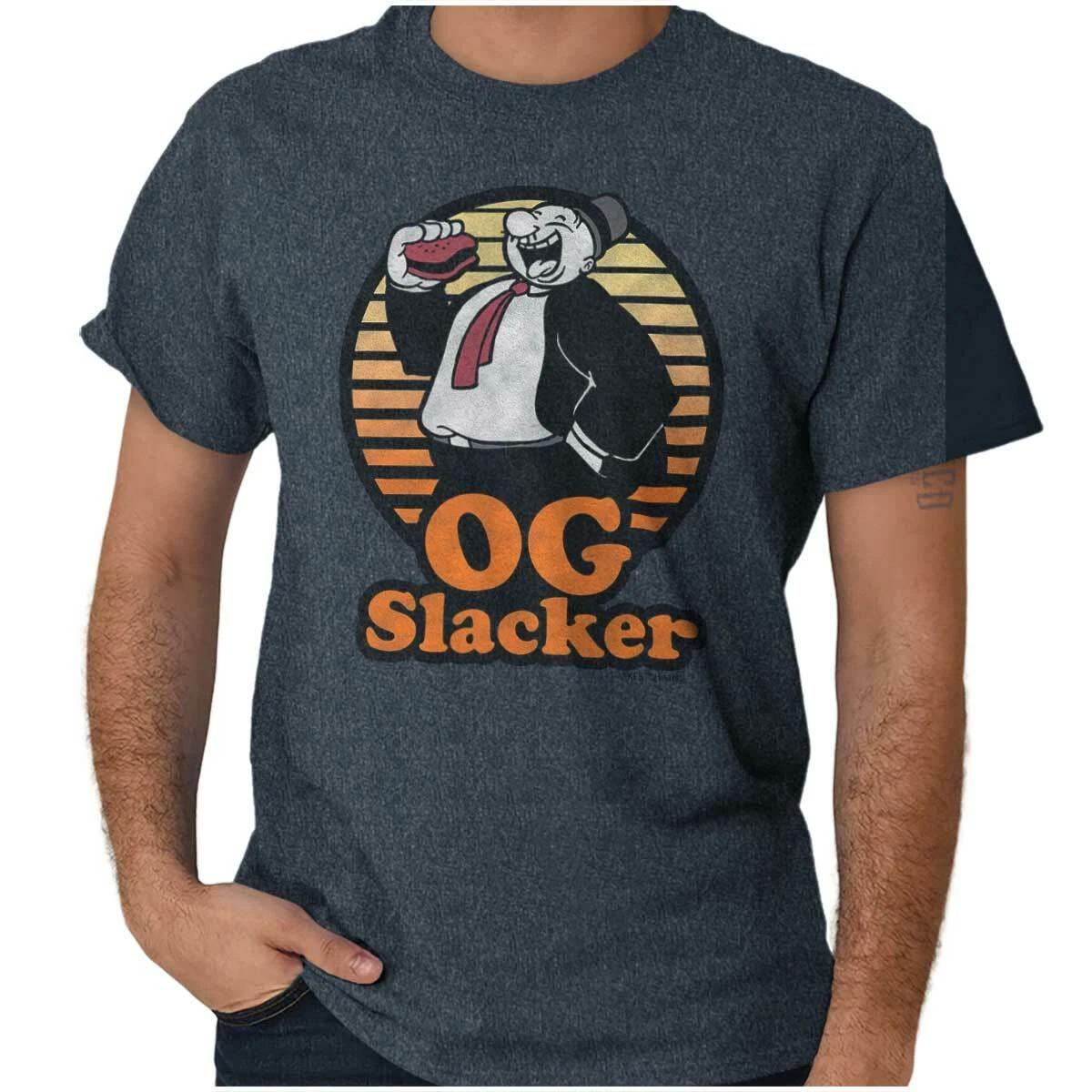 Funny Lazy Slacker Gym Workout Cartoon Wimpy Womens or Mens Crewneck T Shirt Tee S