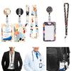 Lanyard Badge Card Holder with Keyring Flowers Neck Strap Oil Painting Name Card Cover Case for Students