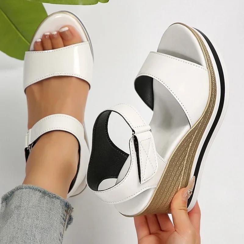 Fashion Women's Sandals Fashion Platform Shoes Women Summer Hook Loop Wedge Heeled Sandles Woman Ankle Strap High Heeled Sandalias 36-43
