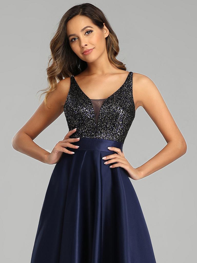 Ever-Pretty Women's V-Neck A-line High-Low Hem Backless Sparkly Prom Dress Plus Size Evening Dresses