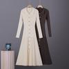 2026 Autumn Winter New Arrival Solid Turn Down Collar Long Sleeve Single-Breasted Slim Knit Dress for Women