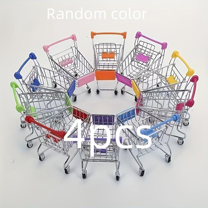 Colorful Mini Shopping Cart Decoration - Plastic Desktop Organizer with 4 Wheels and Side Pockets, Suitable for Desk decoration