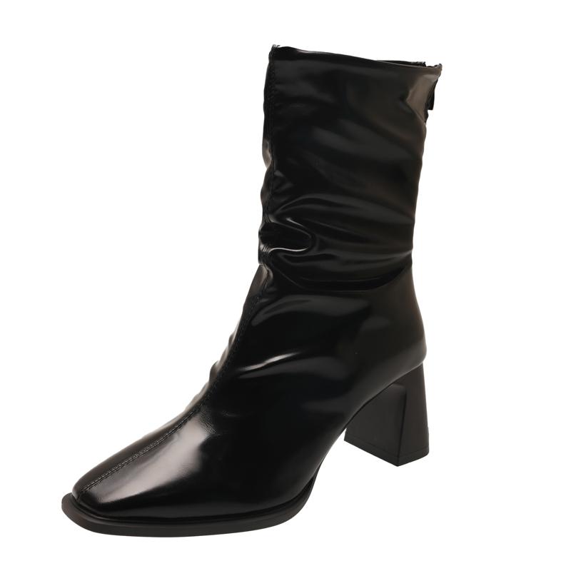 

Французские ботильоны на высоком каблуке с боковой молнией Женские осенне-зимние Новые Темпераментные Элегантные Плиссированные Ботильоны-нюд 40