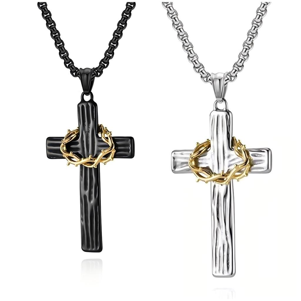 Vine Thorns Wreath Crown Cross Necklace Vintage Men's Personality Vintage Pendant Ornament