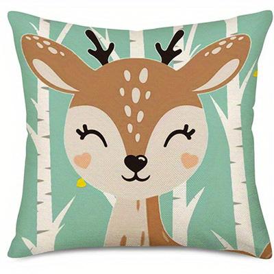 Cute Forest Animals Pattern Double-Sided Printed Pillow Cover Short Plush Suitable Living Room Bedrooms Sofa Throw Cushion Cover