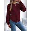 Women's Sweatshirt Casual Top Solid Colour Cable-Knit Bell Sleeves Asymmetrical Pullover