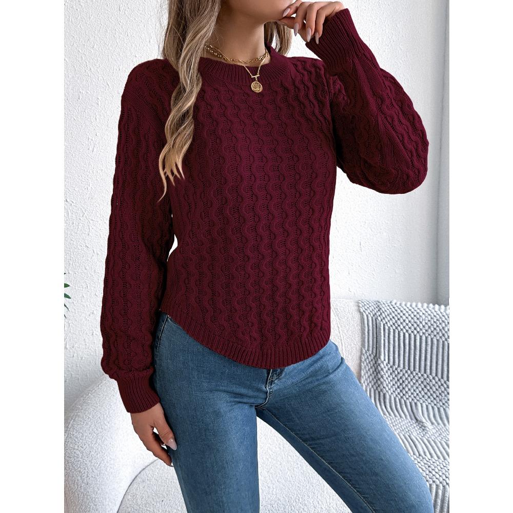 Women's Sweatshirt Casual Top Solid Colour Cable-Knit Bell Sleeves Asymmetrical Pullover