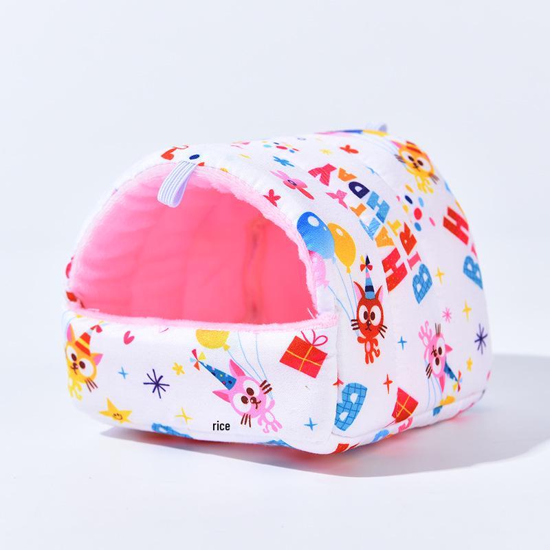 Winter Warm Cotton Nest for Small Pets - Hamster, Rabbit, Mouse House with Floral Design