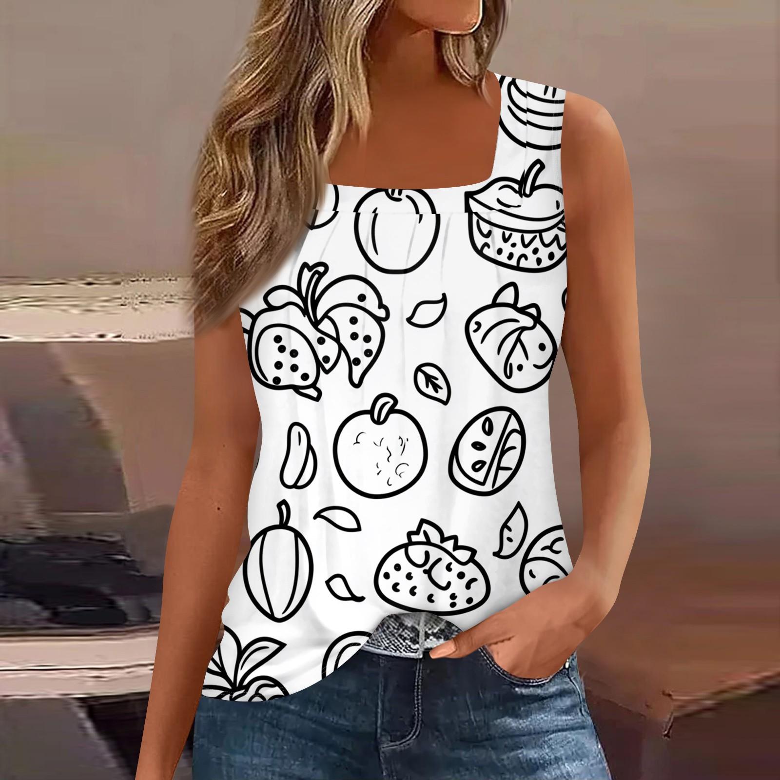 

Женская майка, повседневная модная блузка без рукавов с принтом и квадратным воротником, подходит для лета L чёрный