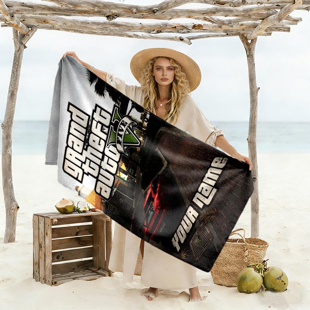 Grand Theft Auto Personalized Text Beach Towel Super Soft & Absorbent Ideal for Travel Outdoor Swim Pool Yoga Surf Camping Hiking Gym Gift Holiday