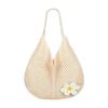 Tote Bag for Woman Crochet Mesh Beach Shoulder Bags with Flower Brooch Summer Vacation Knitted Bag for Women Shoulder