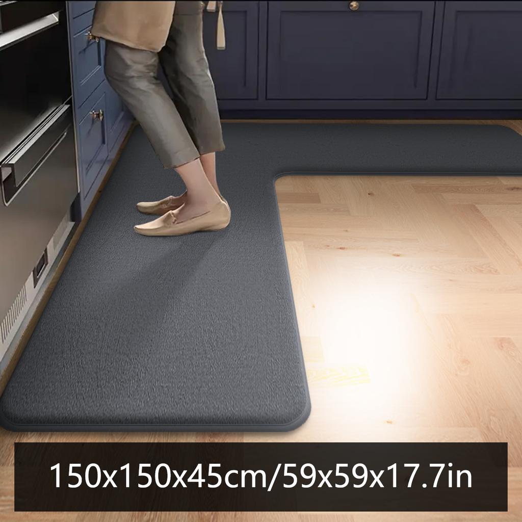 Solid Color Kitchen Corner Carpet Absorbent Floor Mat Simple L-shaped Non-slip Floor Mat Bathroom Door Mat Bathroom Foot Mat