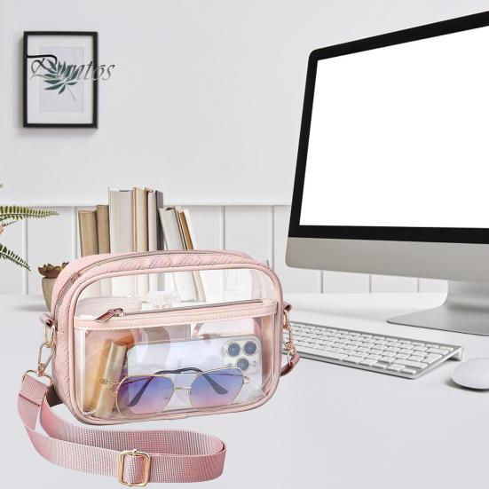 Removable Shoulder Strap Crossbody Bag Transparent Waterproof Adjustable Portable Lightweight Zipper Closure Large Capacity Phone Money Glasses