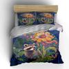 Raccoon Floral Art Decor Soft Comfortable Duvet Cover Bedding Set Included 1*Duvet Cover & 2*Pillowcases, Gift