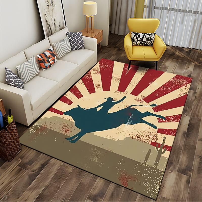Rodeo Cowboy Bull Riding Carpet Suitable As a Non-slip Mat for the Living Room or Bedroom Sofa