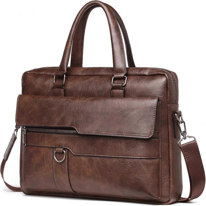 Briefcase Bag for Men, 14 Inch Leather Laptop Messenger Bag, Business Office Shoulder Handbag, Durable Style