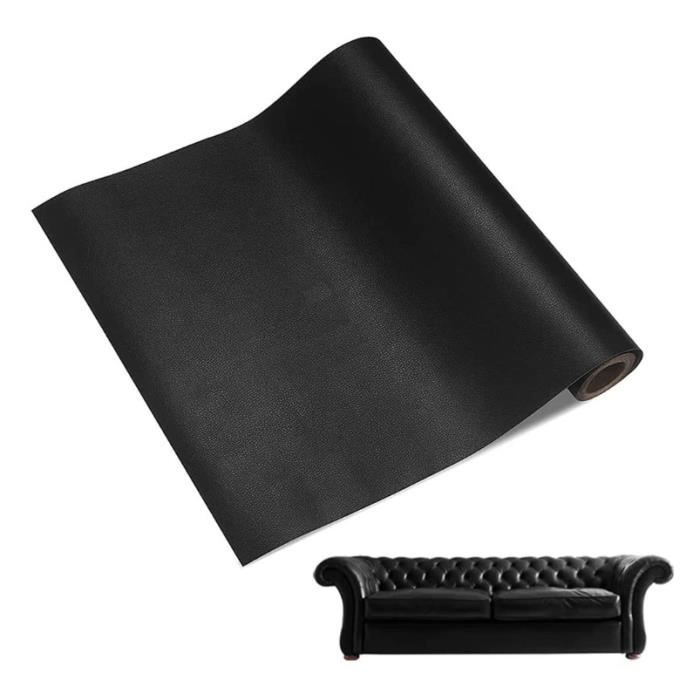 Cuir Autocollant, 50 x 137cm Rouleau Adhesif Cuir, Simili Cuir Autocollant, Réparation pour Canapés, Sièges de Voiture, (noir)