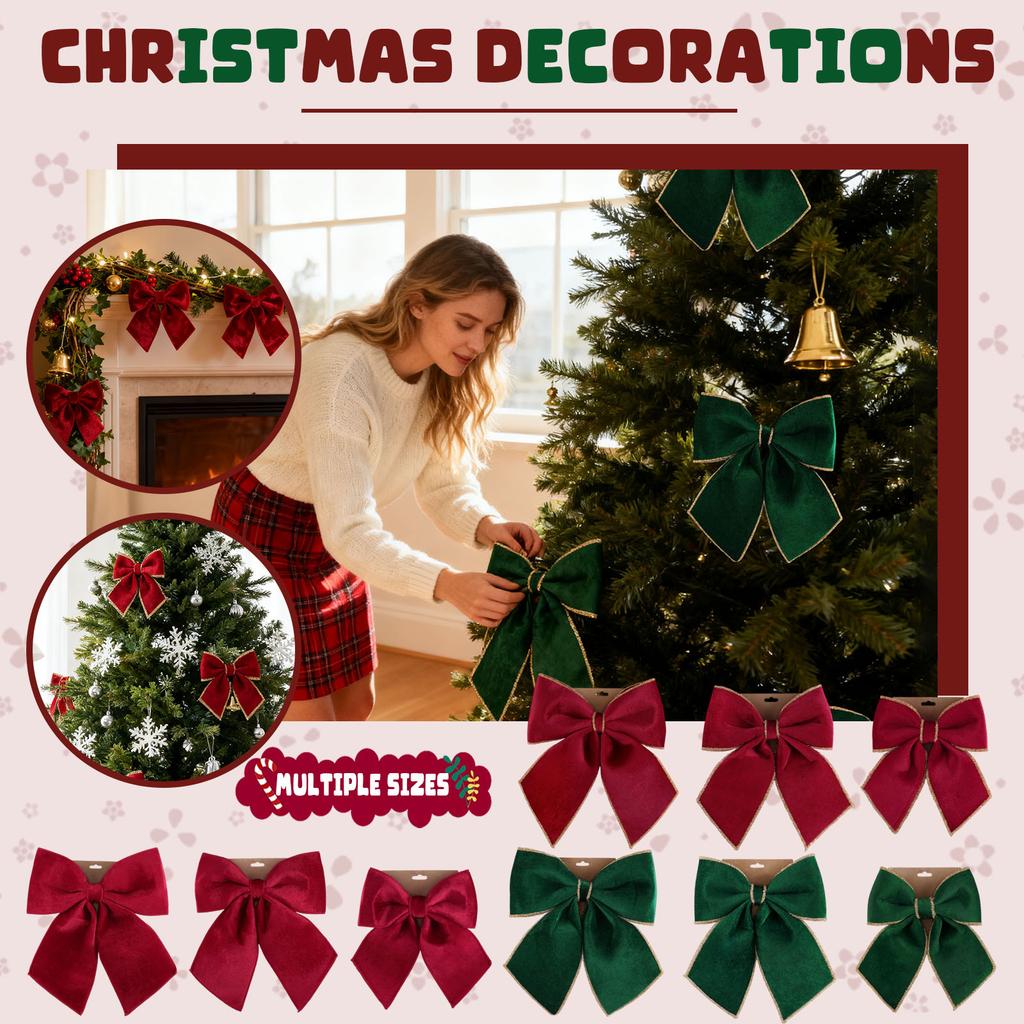 Christmas Decorations High-end Gold Velvet Bow Christmas Flocking Bow Large Red