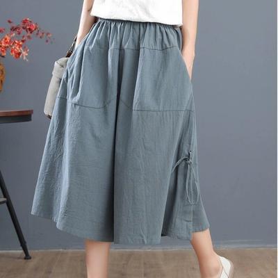 Lockere Pumphose für den Sommer, lässige Hose mit elastischem Bund und weitem Bein, große Größe, mittlere Taille, einfarbige Culottes für Damen, verkürzte Hose