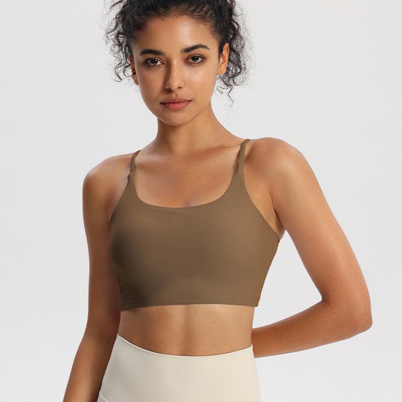 Nude Feel Shockproof Sports Bra with Sexy Straps and Removable Pads for Women – Fitness and Yoga Wear