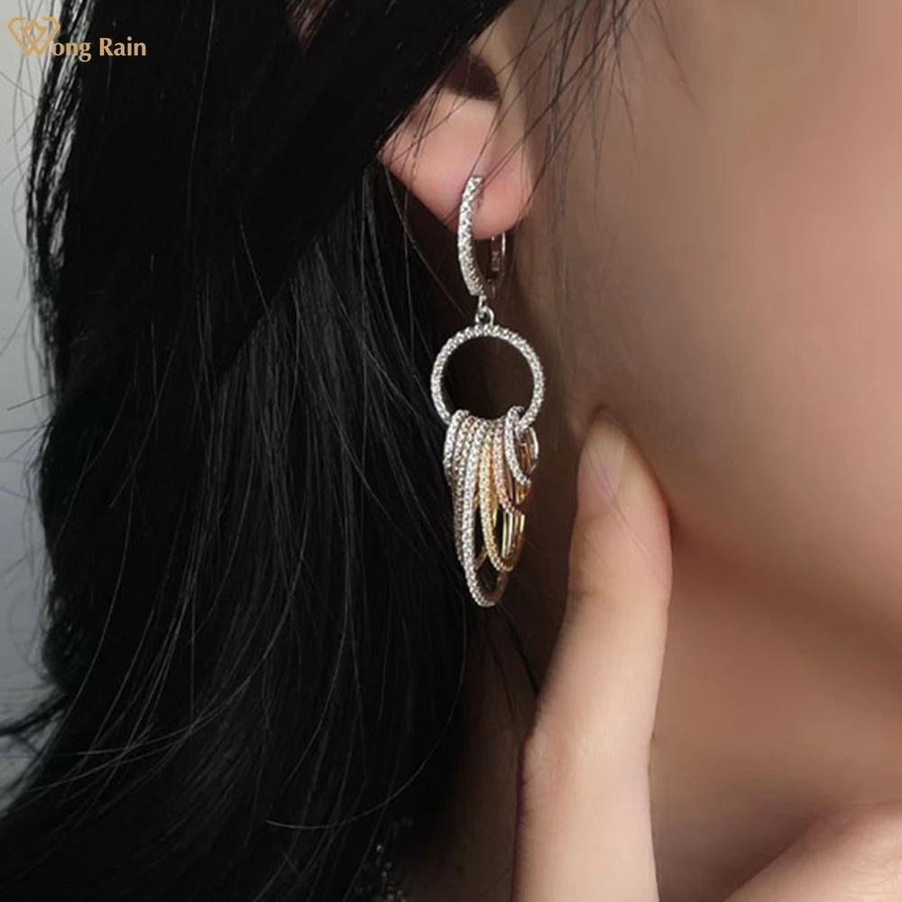 

Wong Rain Fashion, 100% стерлинговое серебро 925 пробы, AAAAA, цирконы, драгоценные камни, вечерние обручи, висячие серьги для женщин, изящные ювелирные изделия