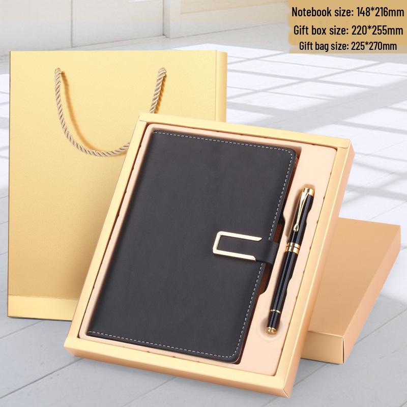 Men's Business Notebook with Printed Pages, Leather Cover, Magnetic Buckle, and Pen Holder. Perfect for Meeting Minutes and Office Use.