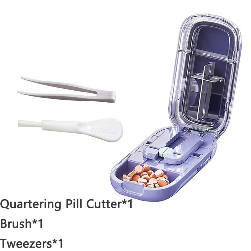 Gesundheitspillen-Etui Viertel-Tablettenteiler Aufbewahrungsbox Tragbar Tabletten-Medikamenten-Staubdichter Teiler für Kleine und Große Pillen
