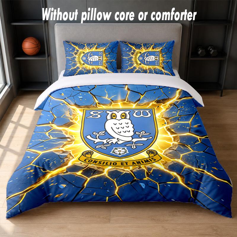 Sheffield Wednesday Football Design Bed Bedding Set 1 Duvet Cover + 2 Pillowcases Soft Breathable Household Bed Linens