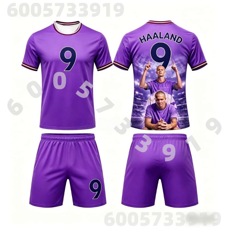 AI Haaland #9 Football Fan Clothing Boys Girls Children's T-shirts and Shorts Set, Jersey Suitable for Father and Son Clothing