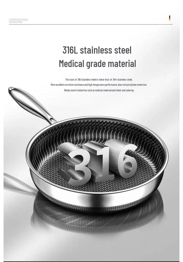 316L Stainless Steel Non-Stick Double-Sided Frying Pan for Eggs and Steak, Coating-Free, Flat-Bottom.