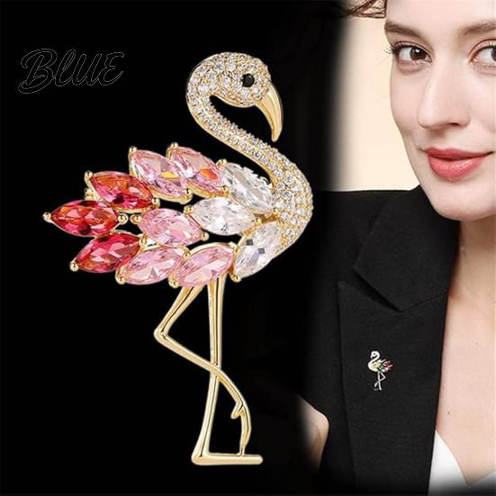 Women Brooch Flamingo Shape Rhinestone Decor Anti-slip Wear-resistant Suit Coat