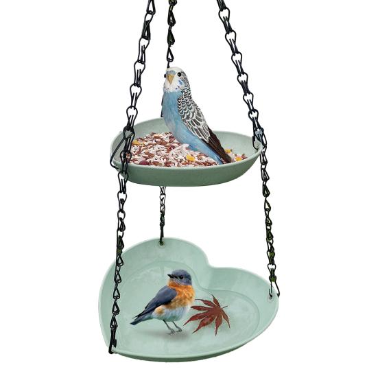 Hanging Bird Feeder for Outdoors Two-Tier Wild Bird Feeder Heart Shaped Seeds And Water Feeder Tray for Outside Garden Patio Deck Yard