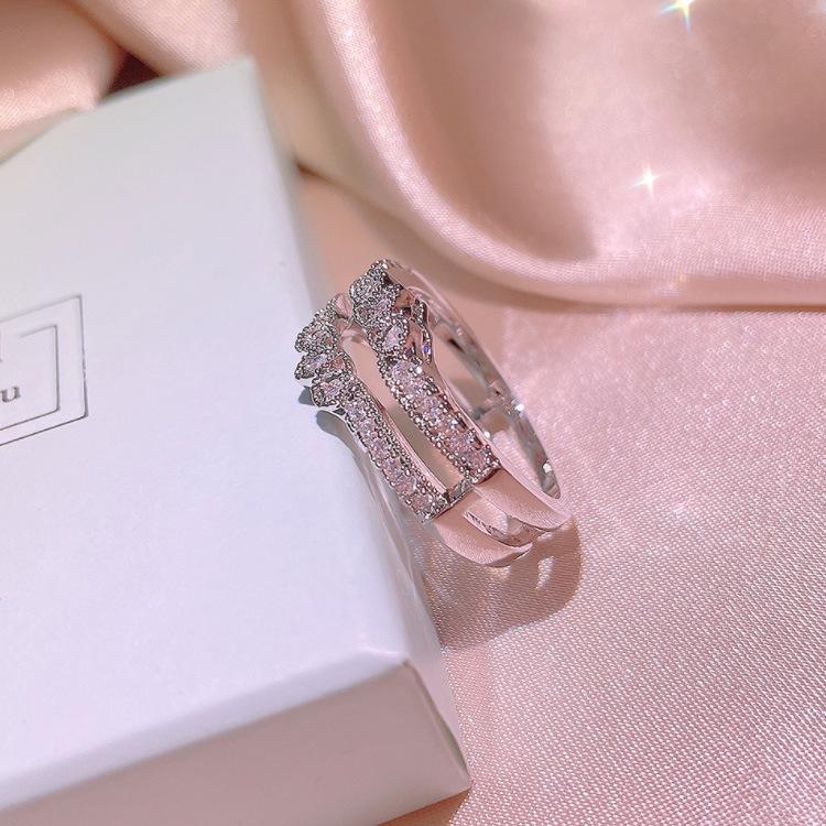 Light Luxury Lace Inlaid Zircon Simple Ring Female Hipster Index Finger Ring
