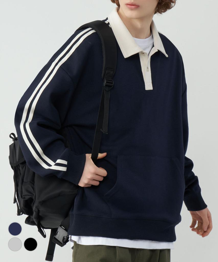 UNTAPPED STUDIO Track Rugby Collar Oversized Sweatshirt 3 Colors