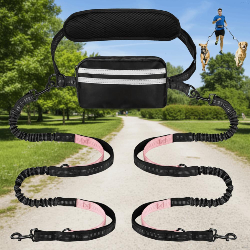 Reflective Strip Dog Running Waist Leash Retractable With Zipper Pouch Dong Walking Leash Adjustable Waist Belt Padded Handles