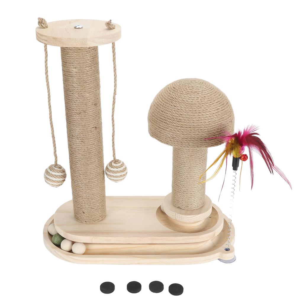 Cat Scratching Post 2 Layer Ball Track Interactive Tall Kitten Scratcher with Teasing Wand for Indoor Cats Oval