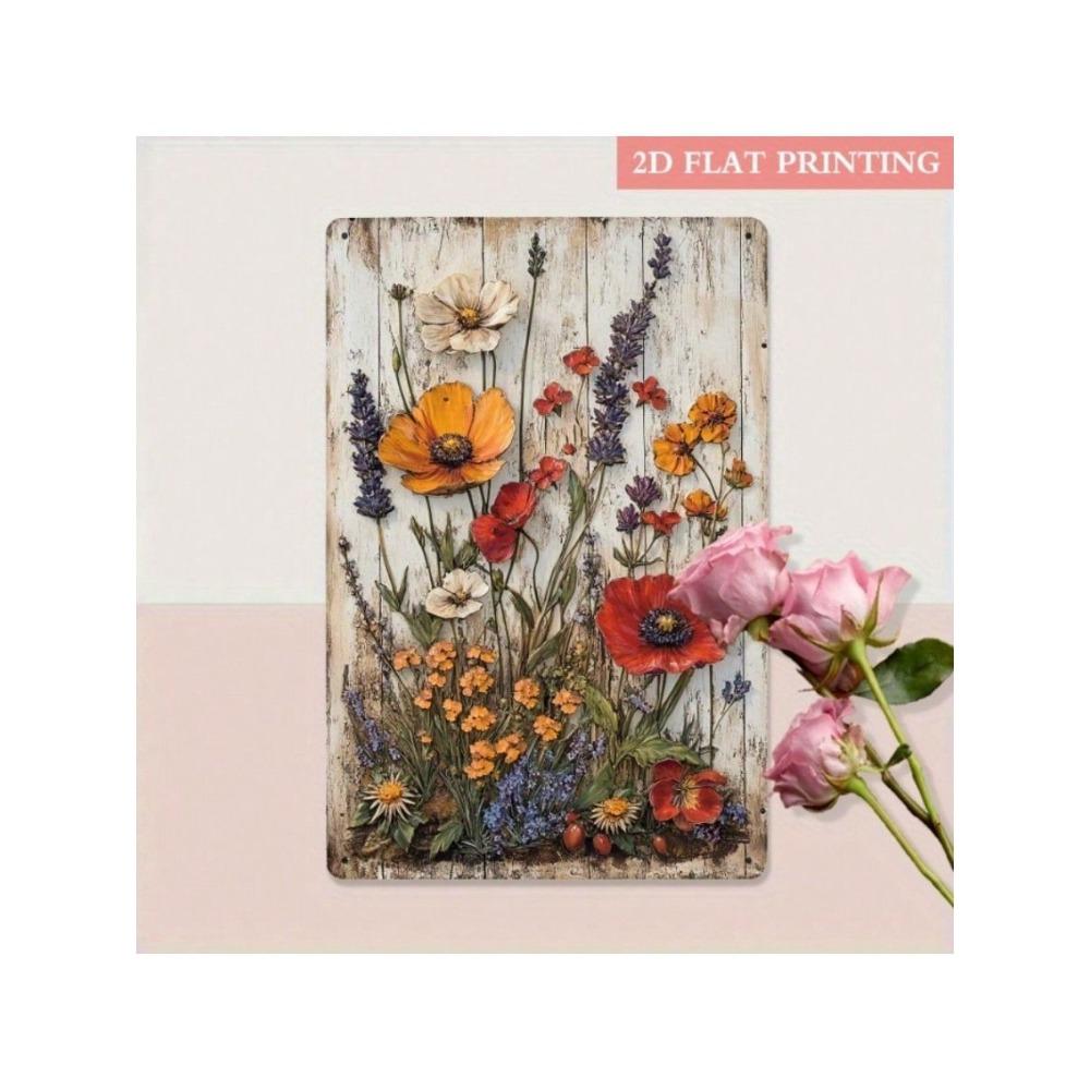 Metal Flower Poster Wall Art 2D Garden Decor