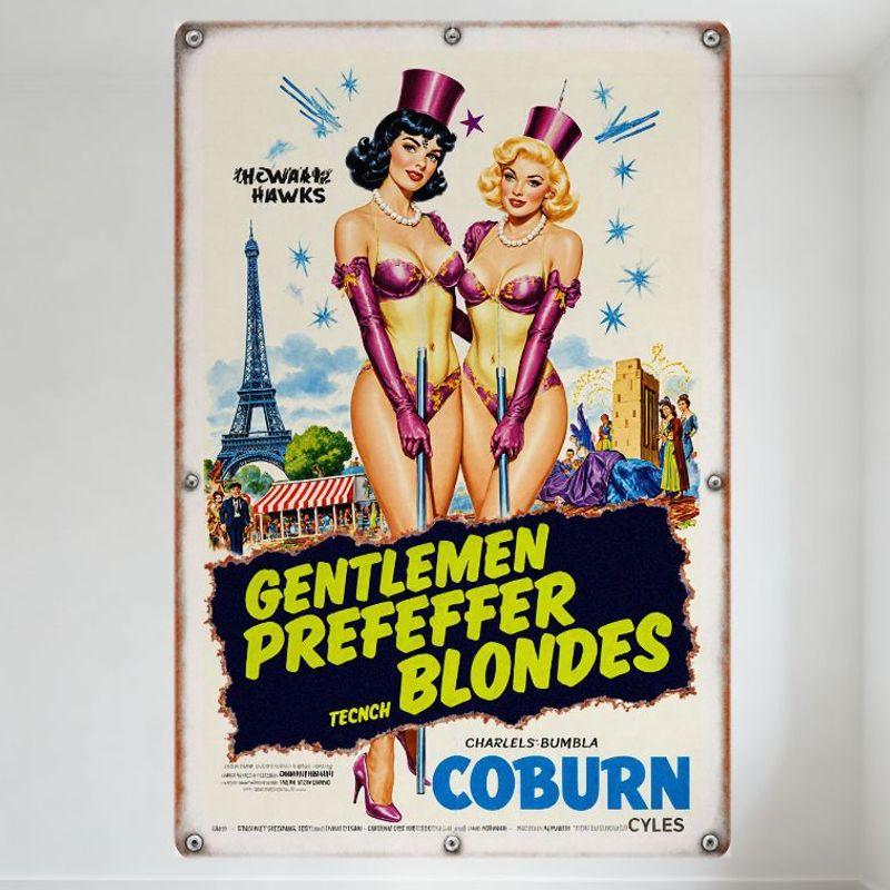 

Vintage Gentlemen Prefer Blondes Metal Tin Sign Glamorous Women Eiffel Tower European Street Scene Wall Plaque for Bar Cafe Man 20x30cm（7.8x11.8inch）