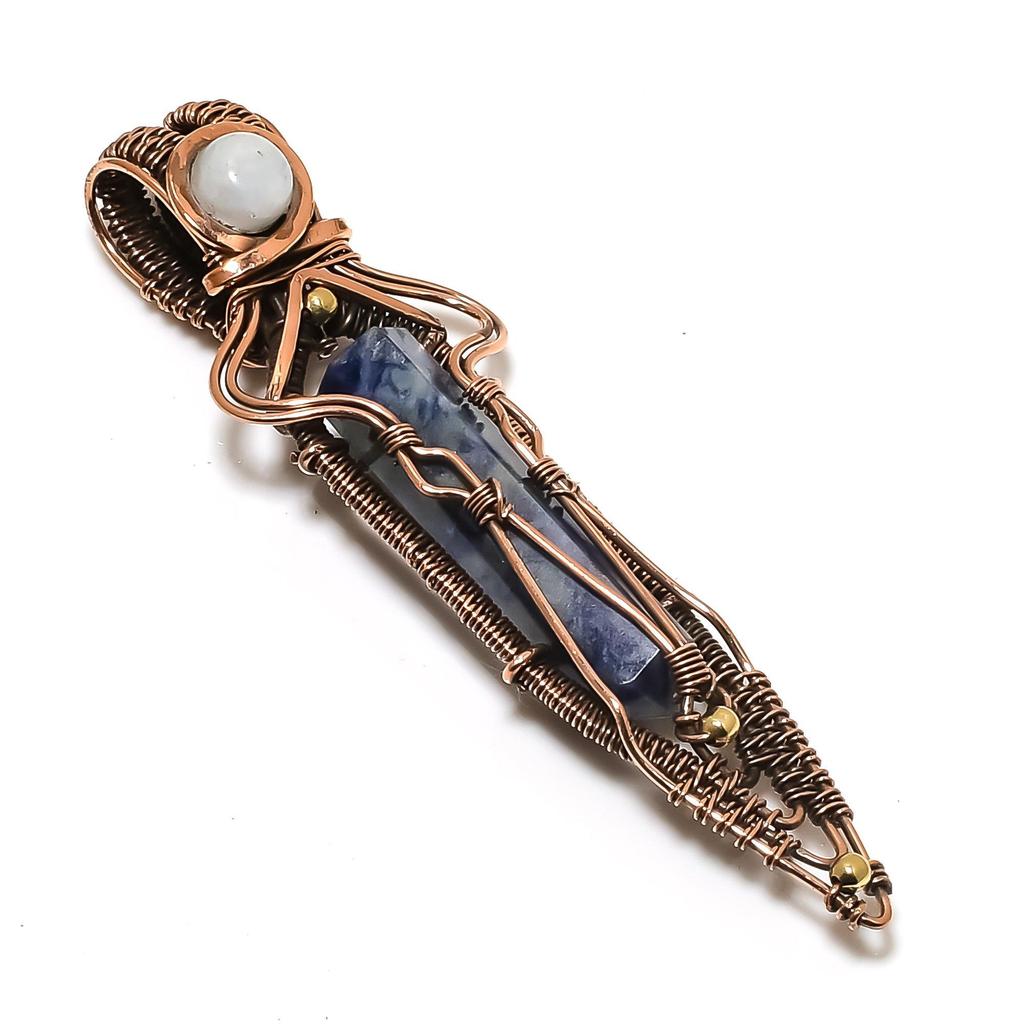 Sodalite Pendant, Gemstone 999 Copper Wire Wrapped Jewelry Pendant, Handmade Jewelry Birthstone Pendant, Gift For Him