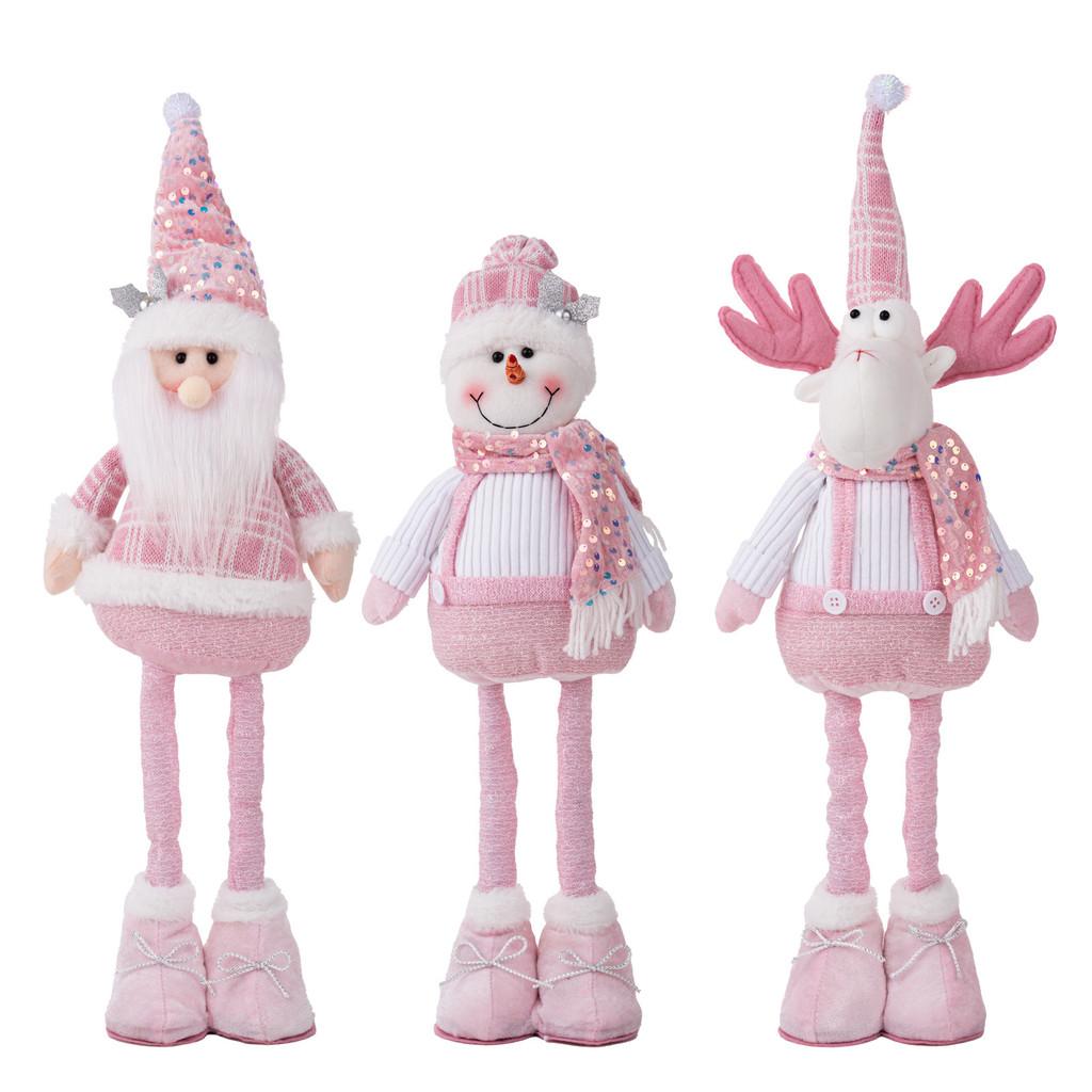 Christmas Plush Figurines Set With Glitter Fabric For Holiday Decor And Gift Giving