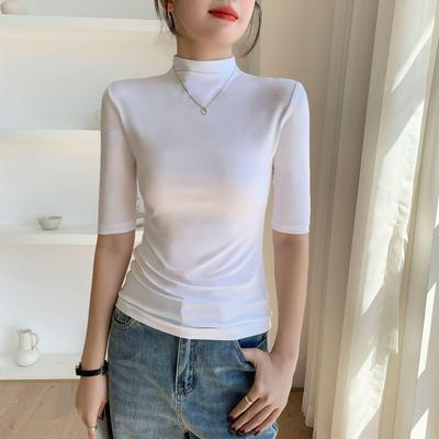 Women's Slim Fit High Neck Short Sleeve T-Shirt - Spring/Summer 2025 Fashion