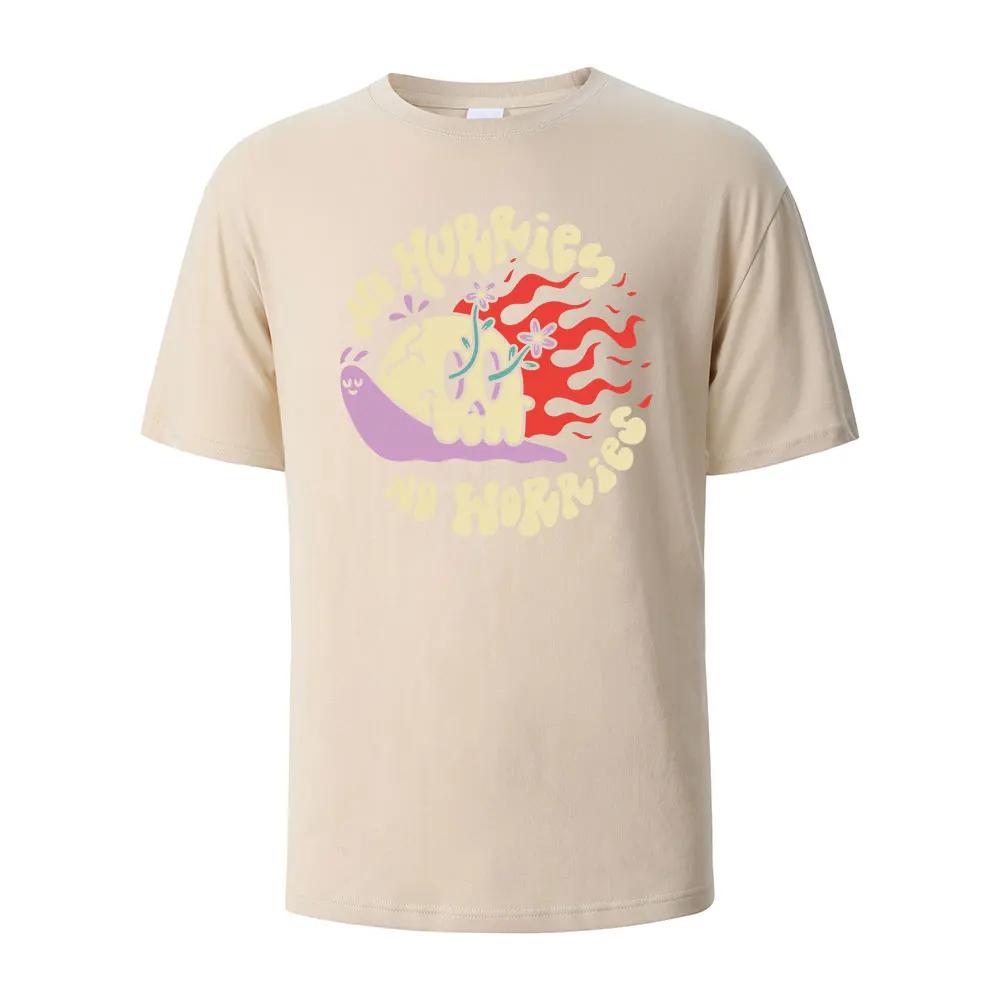 Printed T-shirts For Men No Hurries No Worriew 100% Cotton Summer Breathable Comfortable Tops Short-Sleeved O-neck Men Clothing