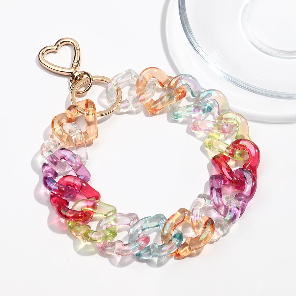 Colorful Acrylic Plastic Link Chain Keychain Creative Handmade Anti-lost Phone Key Ring For Women Girls DIY Jewelry Gifts