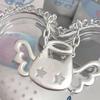 New Y2K  Wing Cat Punk Pendant Necklace for Women Korean Fashion Blue Crystal Star Pendant Necklace Charm Accessories