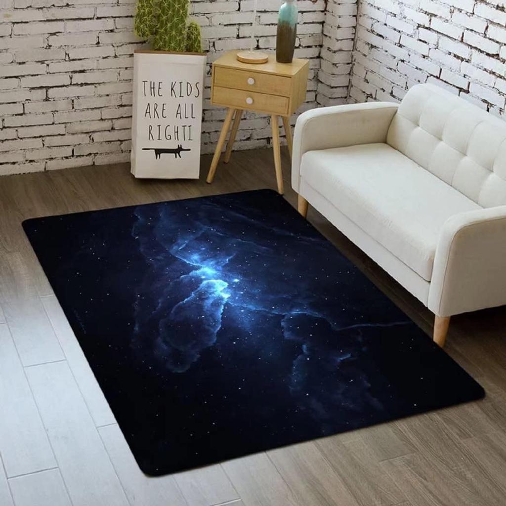 3D Galaxy Area Rug Outer Space Kitchen Floor Mat for Kids Boy Bedroom Non-Slip Nursery Crawling Carpet Dining Room Playroom Pads
