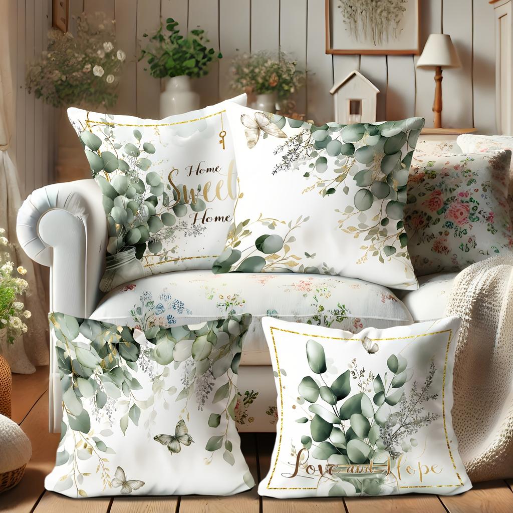 Eucalyptus & Inspirational Quote PillowcasesLiving Room Sofa Cushion Cover, Soft and Comfortable, Bedroom Room Decoration