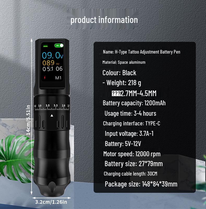Yilong Wireless Adjustable Stroke Tattoo Pen with Color Screen