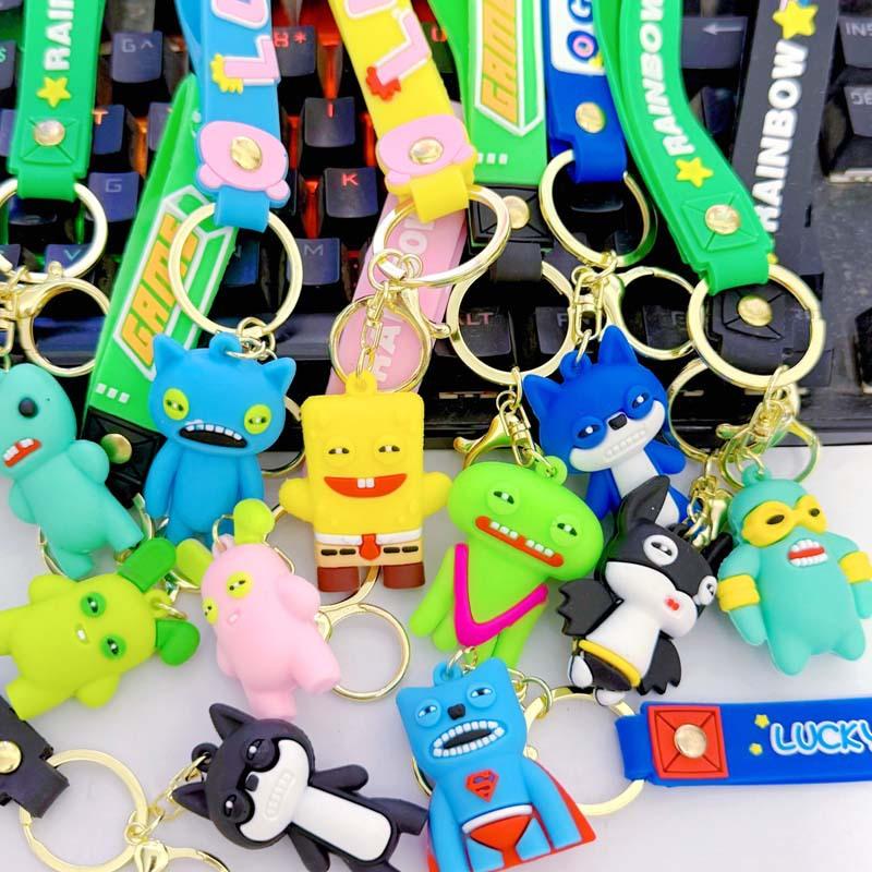 Ugly Cute Big Tooth Monster Soft Vinyl Pendant Funny Bucktooth Doll Keychain Creative Stress Relief Toy For Bag Decor