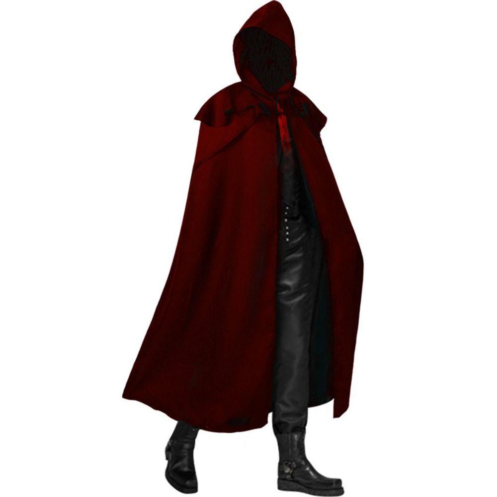 

Retro Halloween Hooded Cloak Coat Gothic Long Robes Knight Pirate Prince Cloak Adult Kids XXL красный